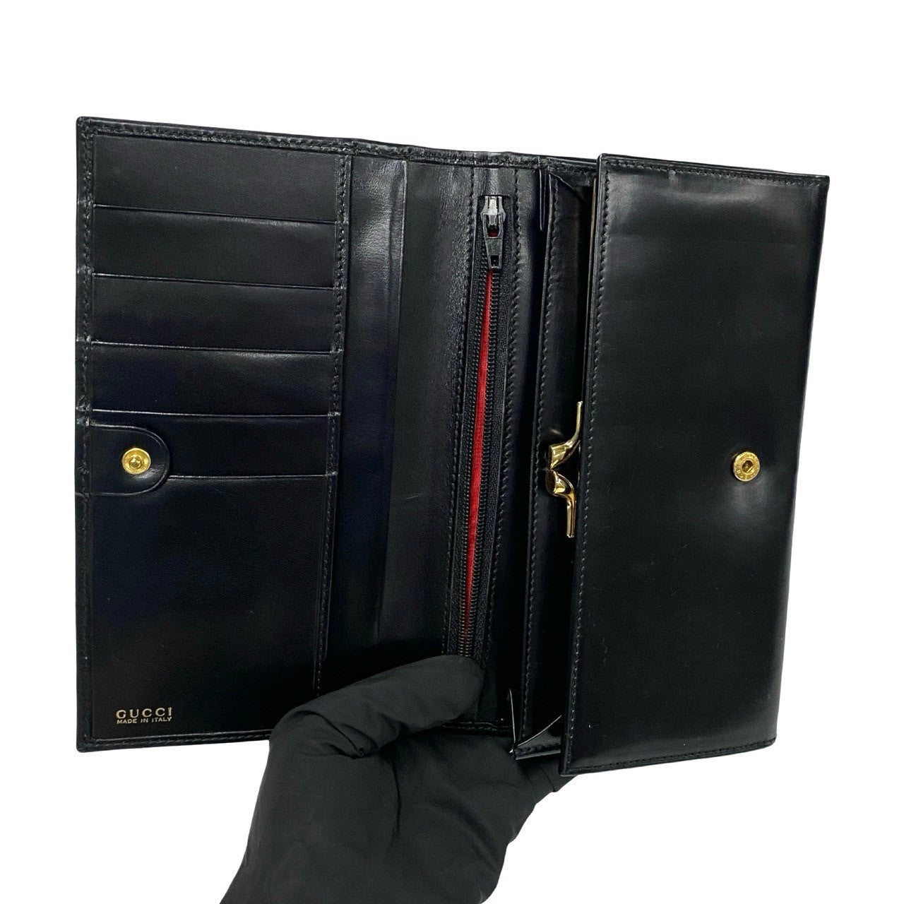 GUCCI Long Wallet Purse leather black