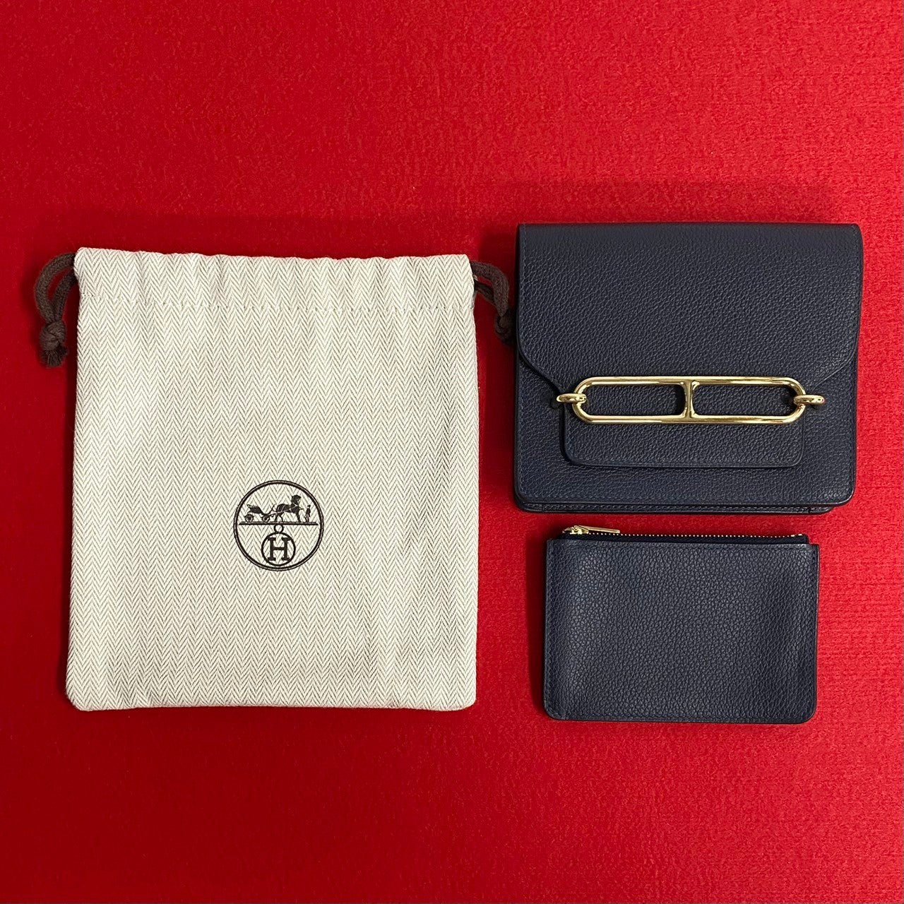 HERMES Bifold Wallet leather Navy Lauris Ruri Slim