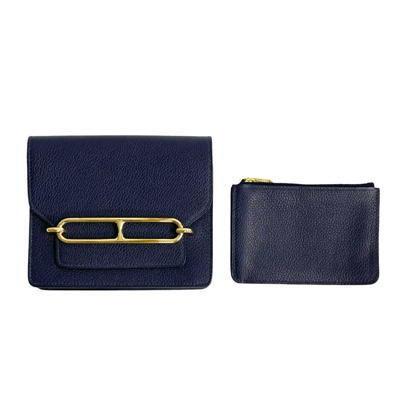 HERMES Bifold Wallet leather Navy Lauris Ruri Slim
