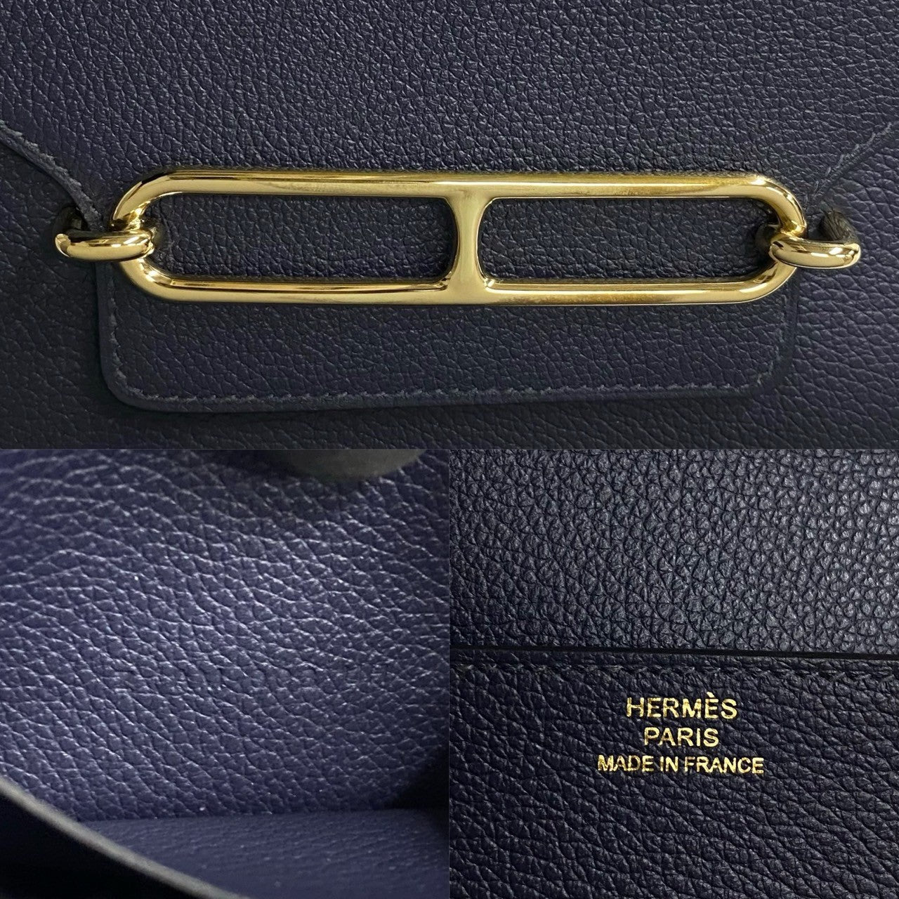 HERMES Bifold Wallet leather Navy Lauris Ruri Slim