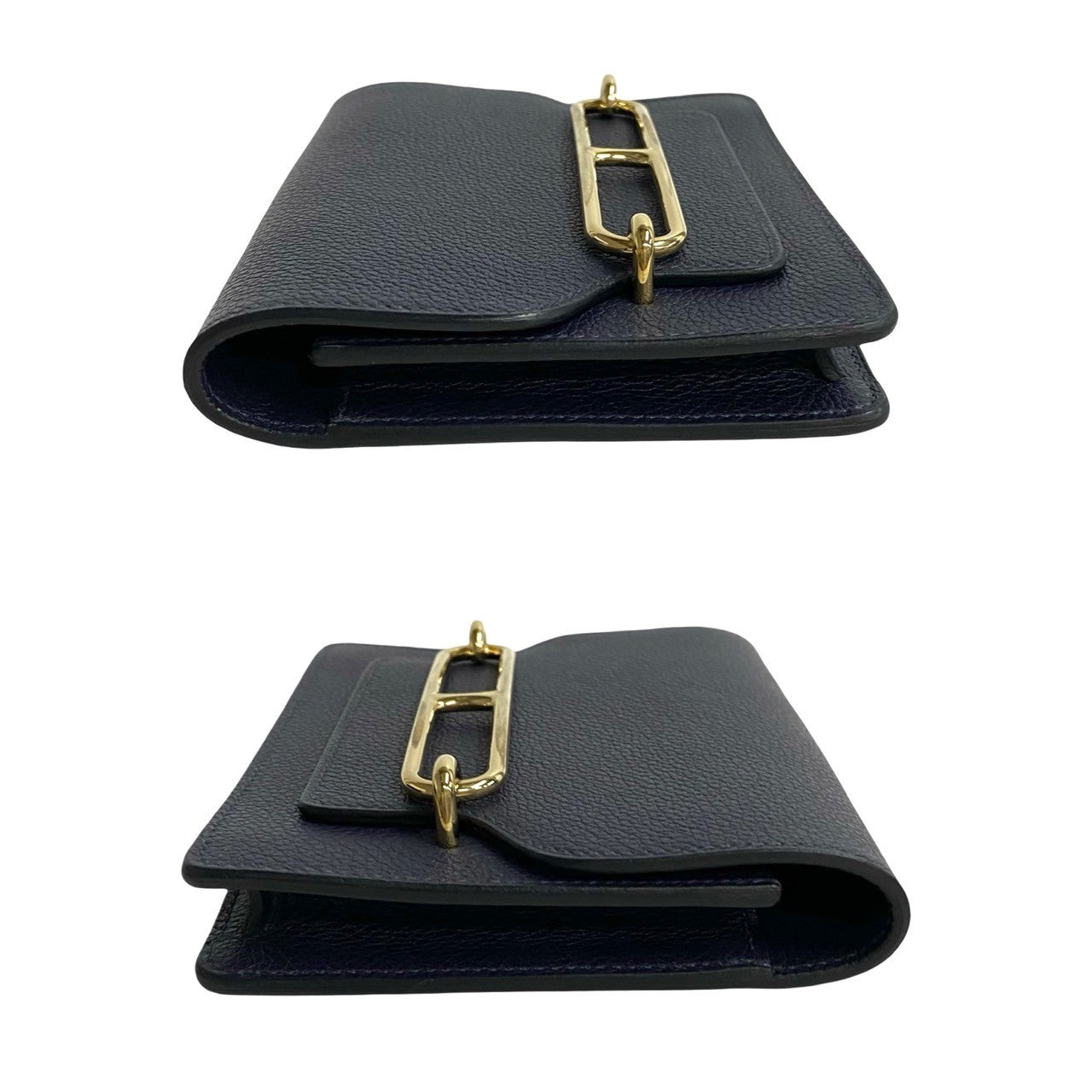 HERMES Bifold Wallet leather Navy Lauris Ruri Slim