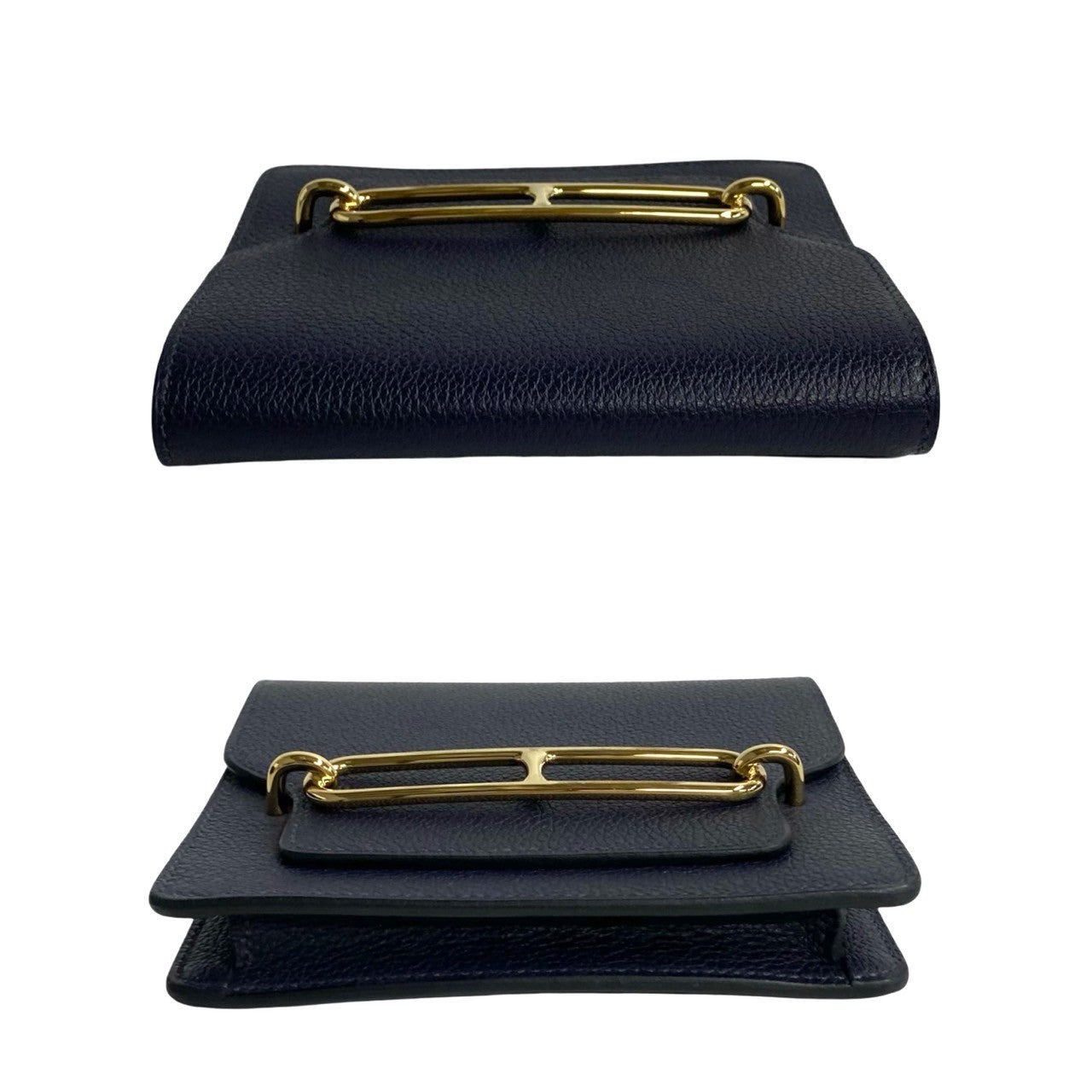 HERMES Bifold Wallet leather Navy Lauris Ruri Slim