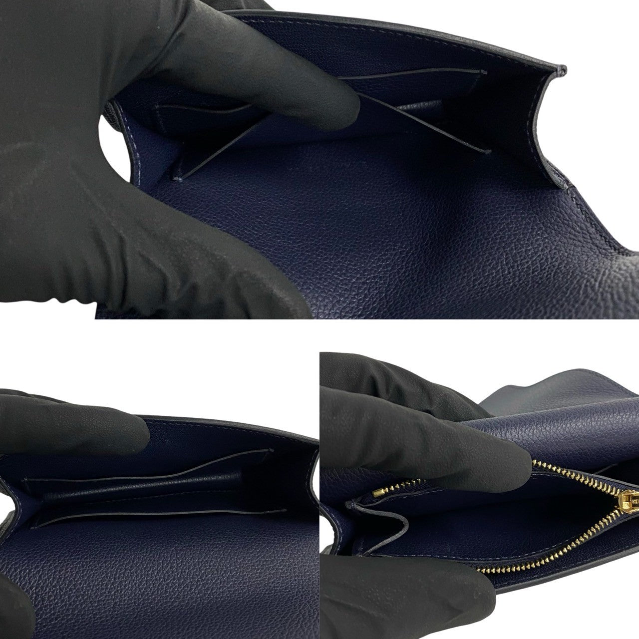 HERMES Bifold Wallet leather Navy Lauris Ruri Slim