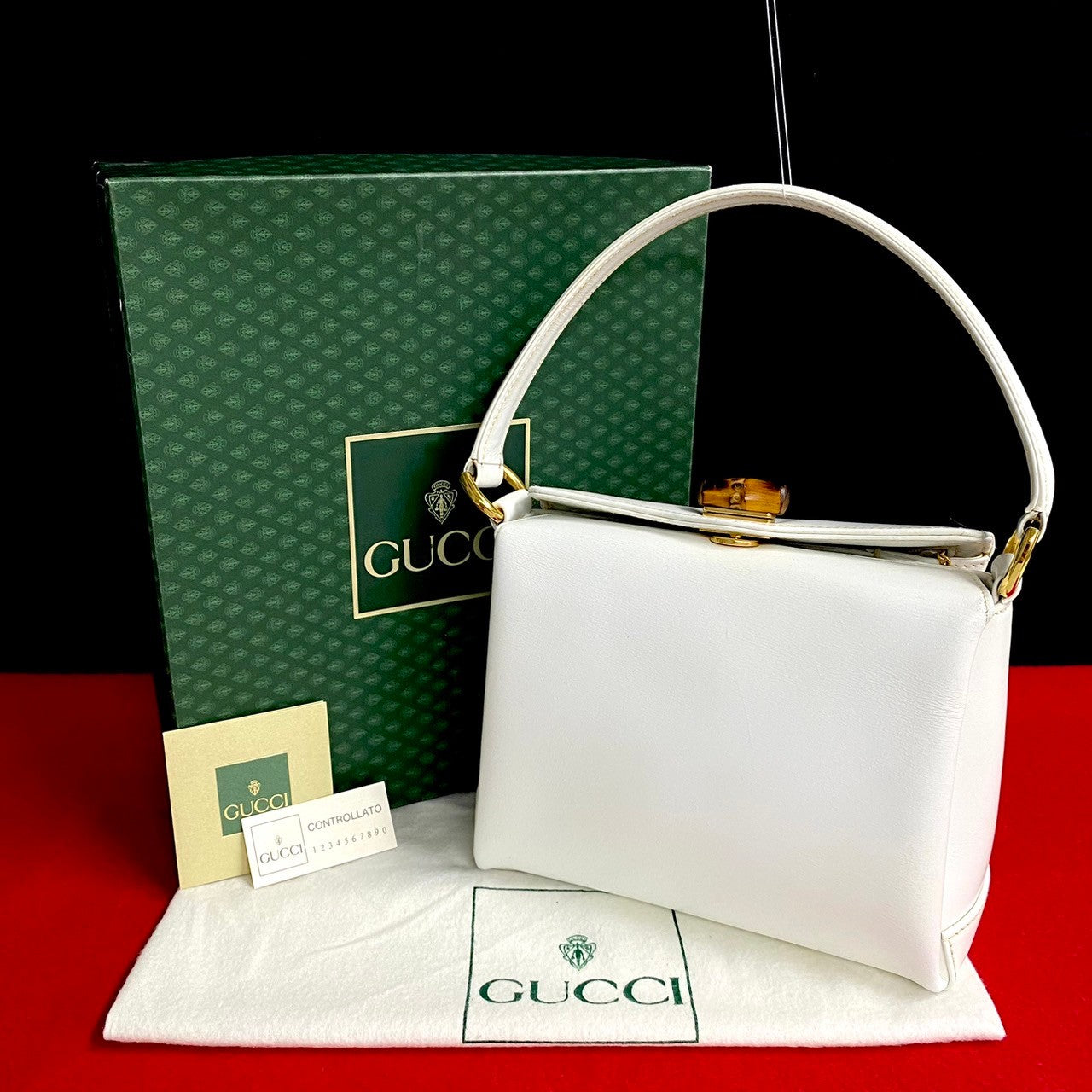 GUCCI Handbag leather white Bamboo