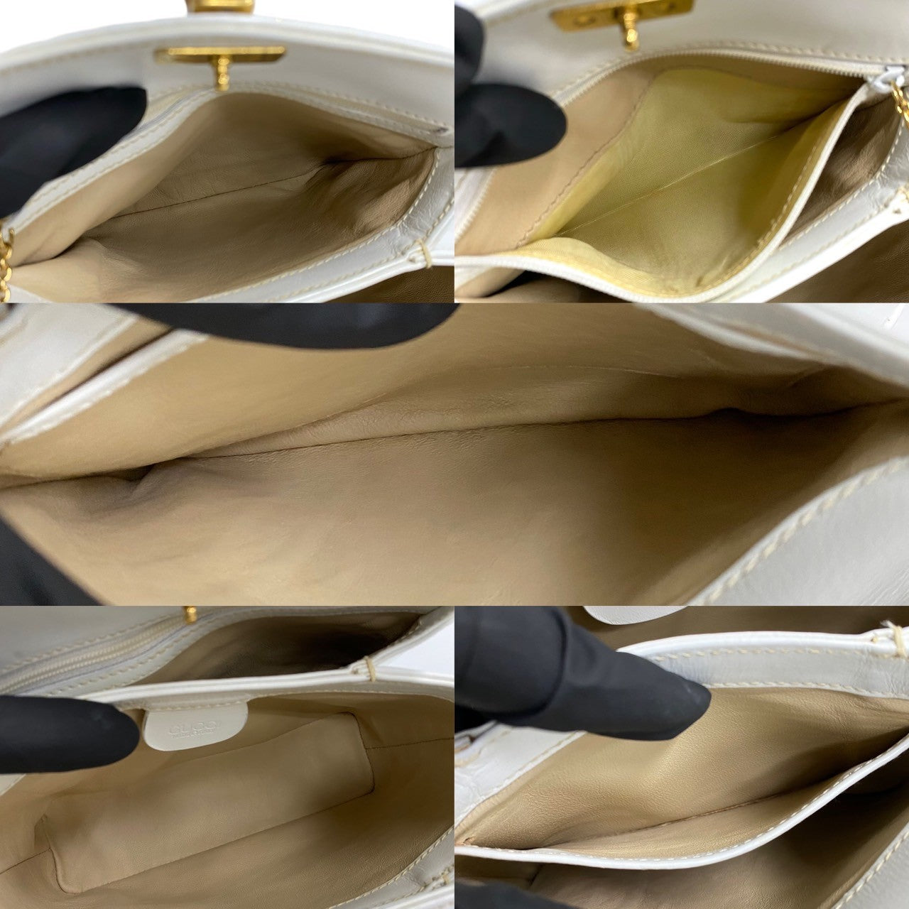 GUCCI Handbag leather white Bamboo
