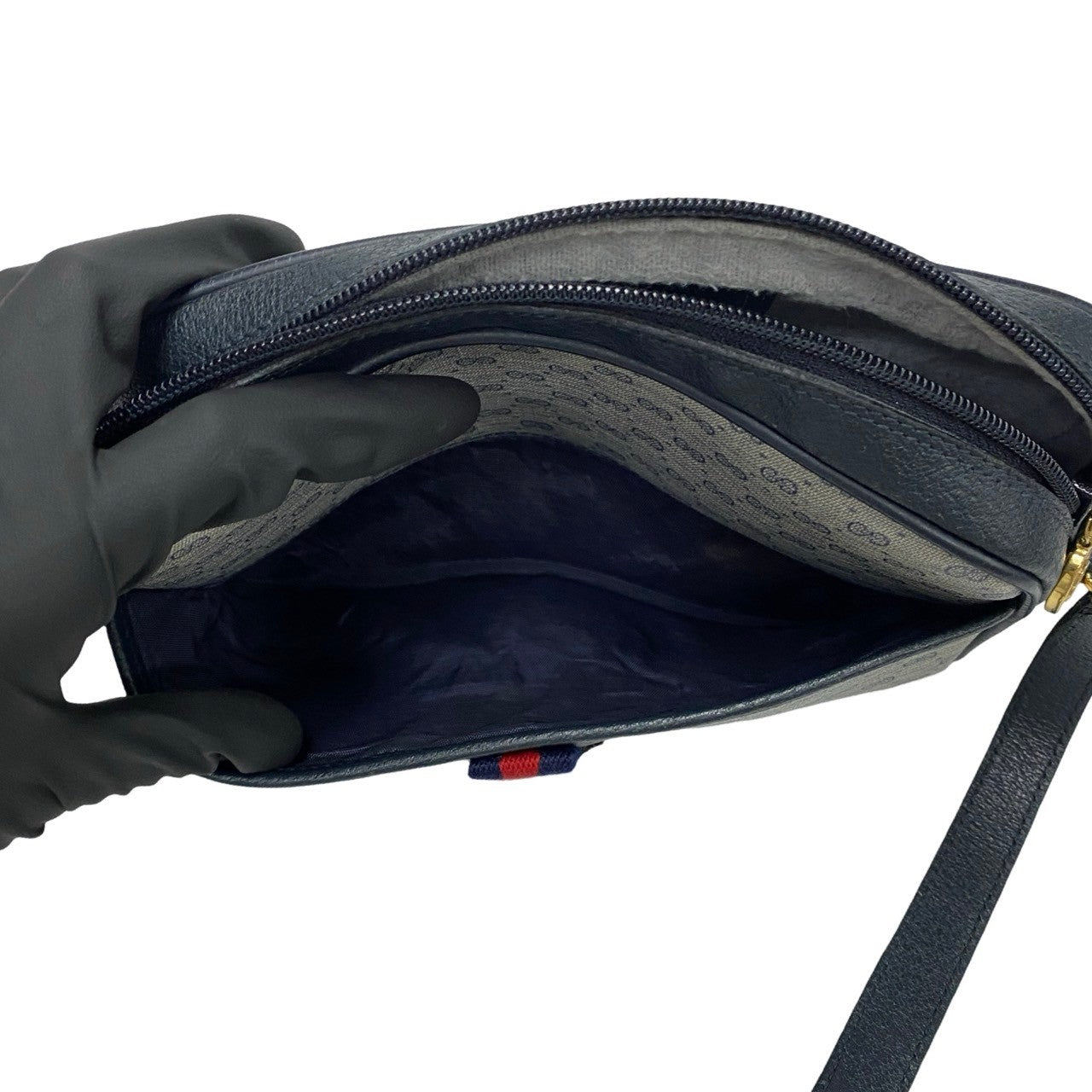 GUCCI Shoulder Bag leather Navy Sherry line