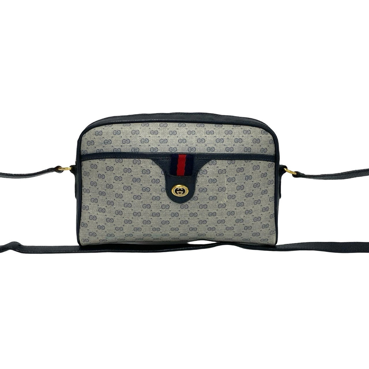 GUCCI Shoulder Bag leather Navy Sherry line