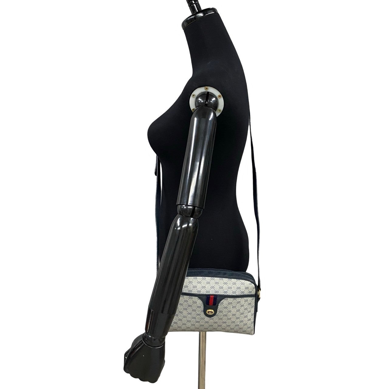 GUCCI Shoulder Bag leather Navy Sherry line