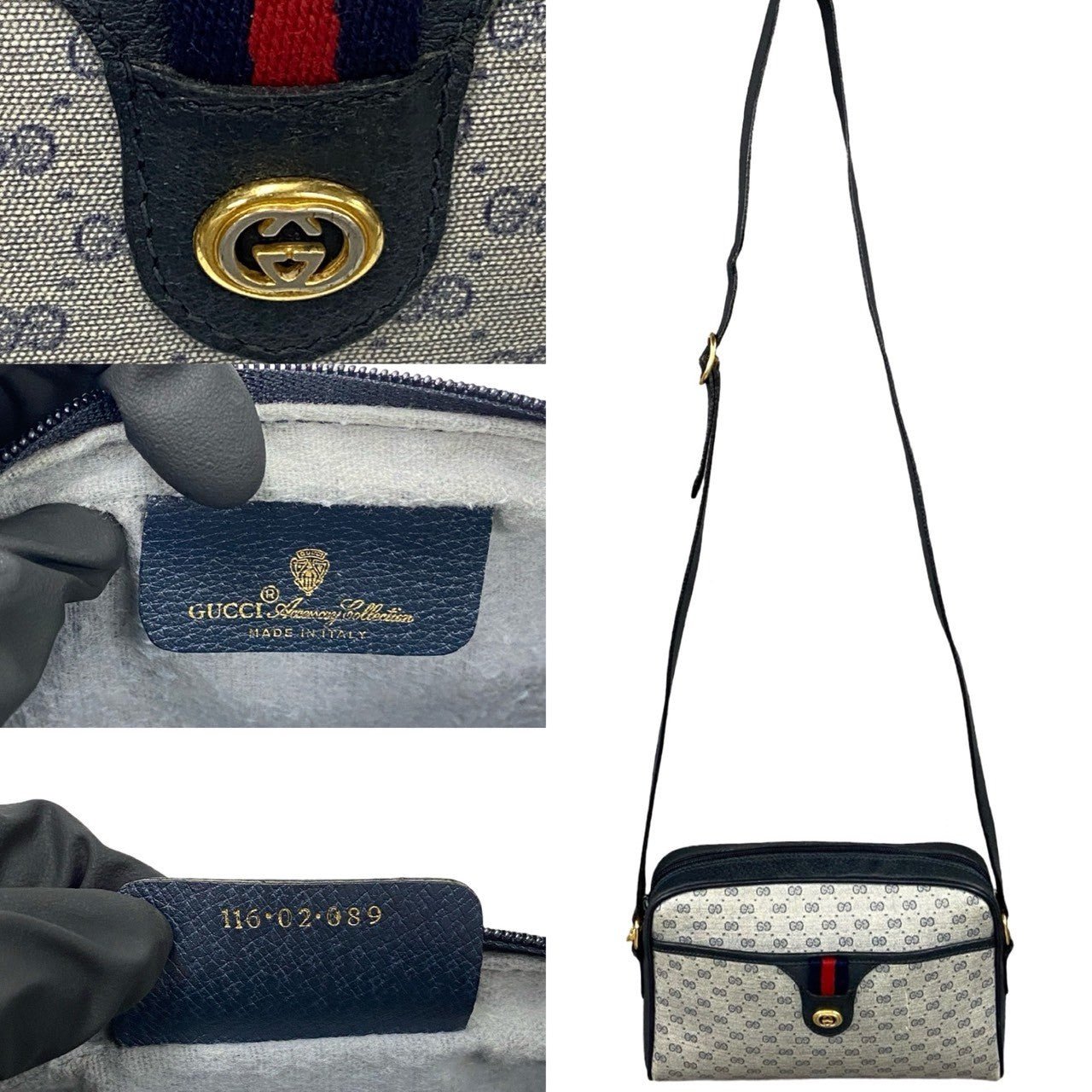 GUCCI Shoulder Bag leather Navy Sherry line