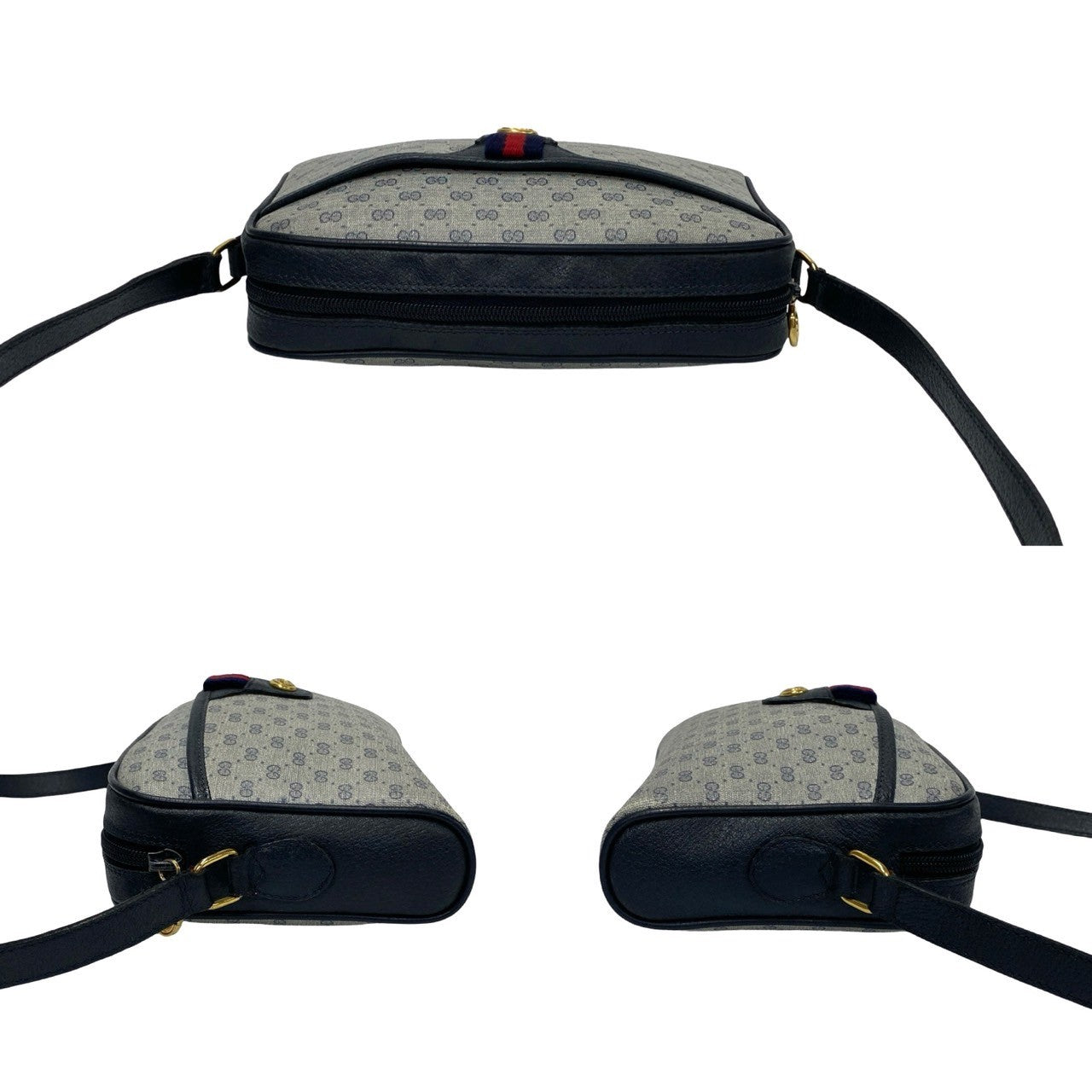 GUCCI Shoulder Bag leather Navy Sherry line