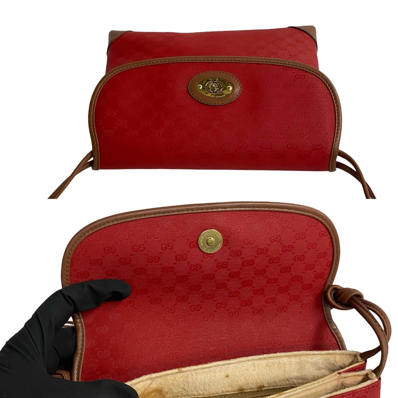 GUCCI Shoulder Bag leather Red