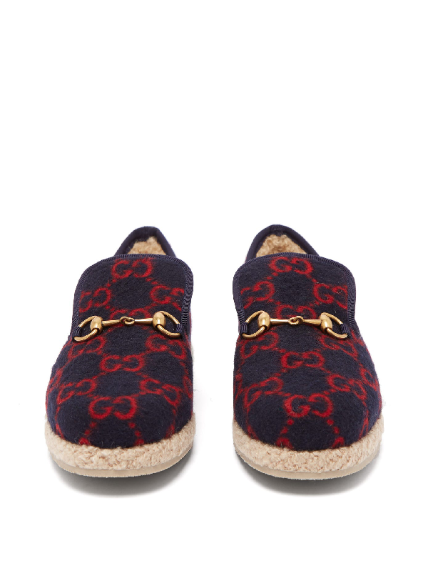 Gucci GG Wool Loafers in Navy