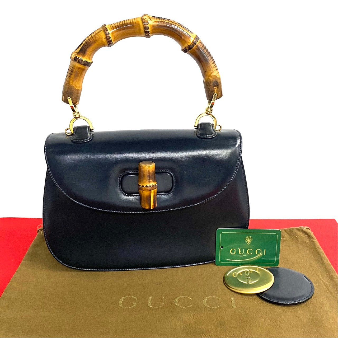 GUCCI Handbag Calfskin Navy Bamboo