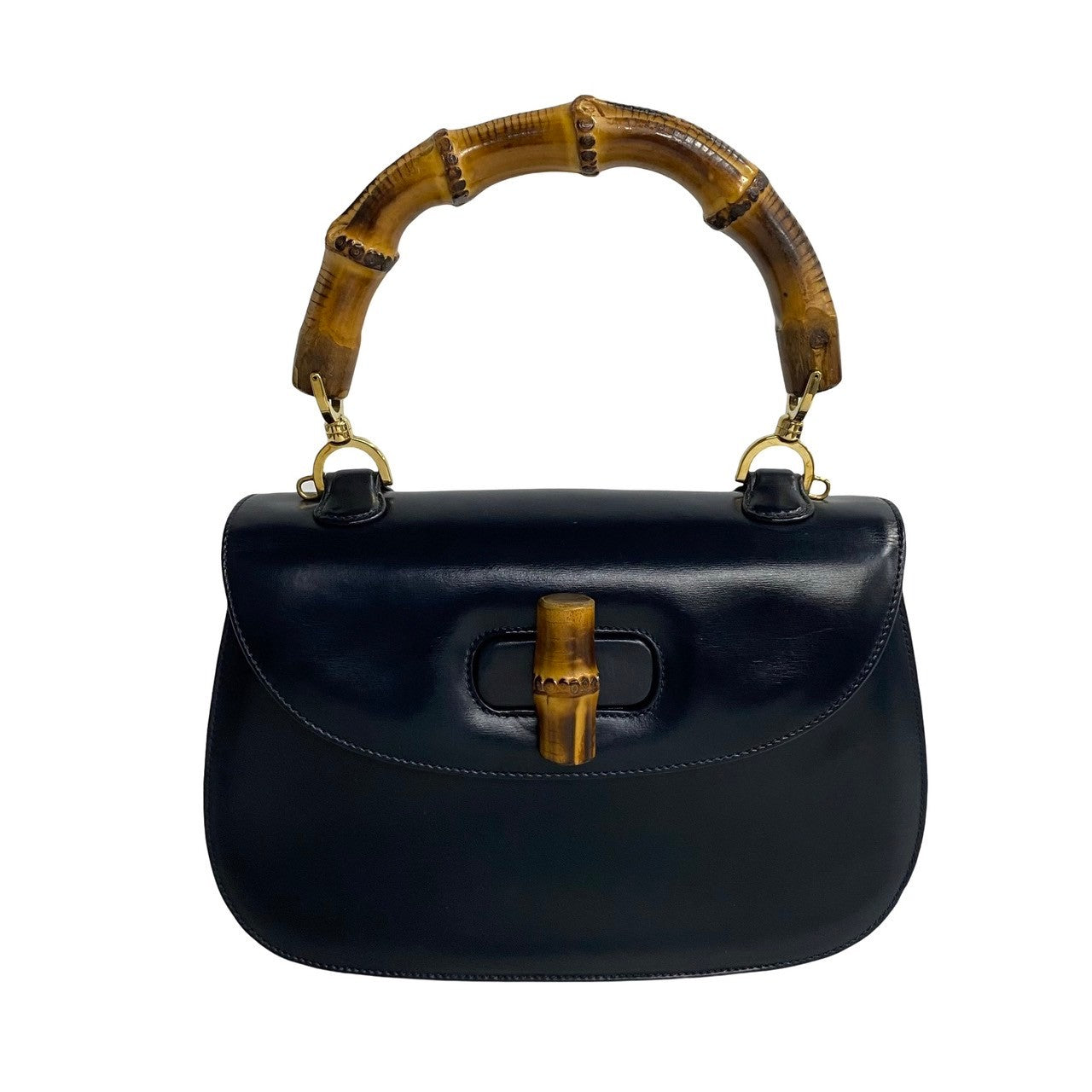 GUCCI Handbag Calfskin Navy Bamboo