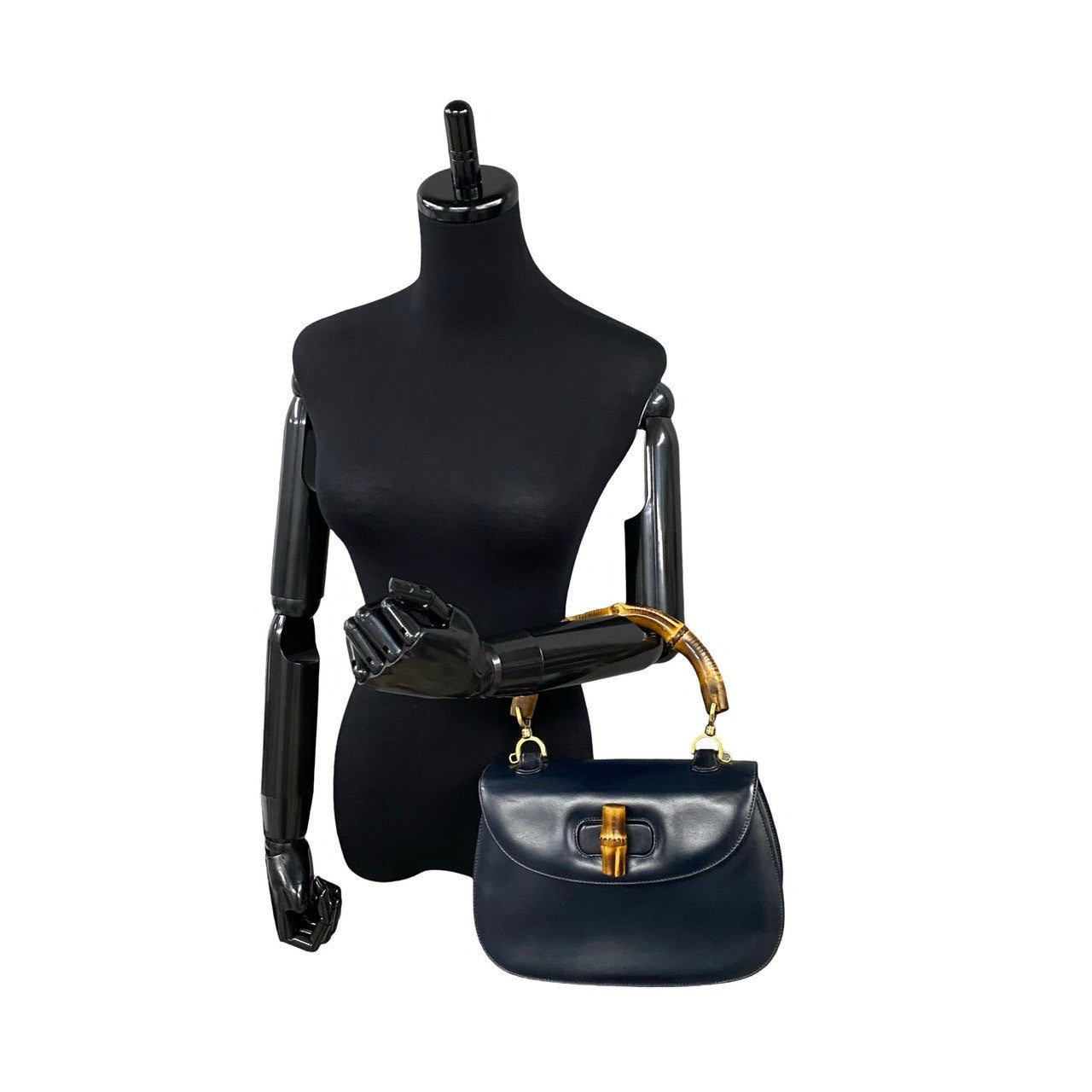 GUCCI Handbag Calfskin Navy Bamboo