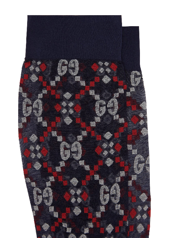 Gucci GG Jacquard Mesh Socks in Navy