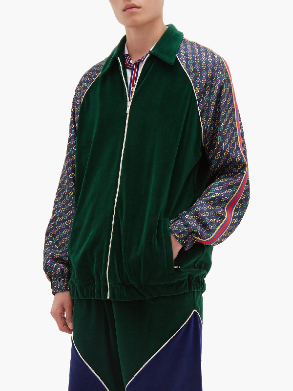Gucci Bi-material Scarf Print Track Jacket in Green