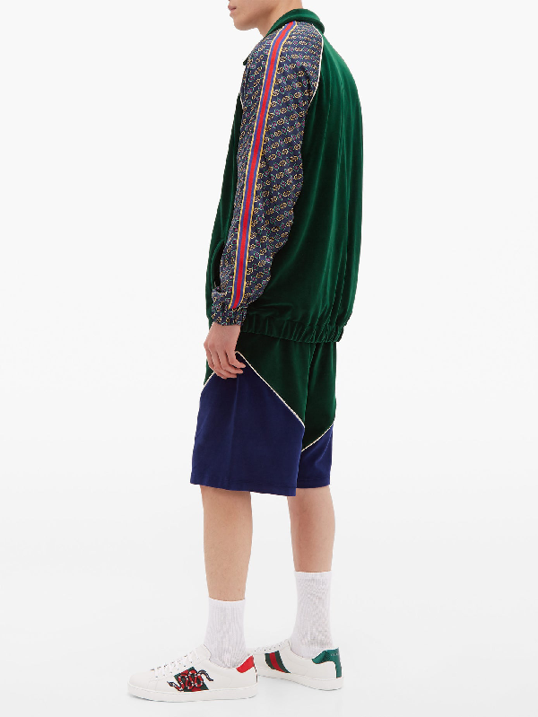 Gucci Bi-material Scarf Print Track Jacket in Green