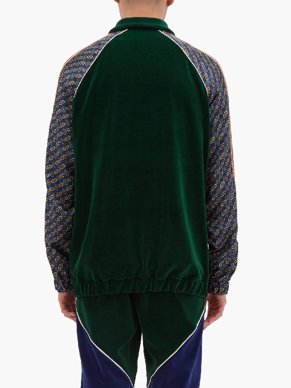 Gucci Bi-material Scarf Print Track Jacket in Green