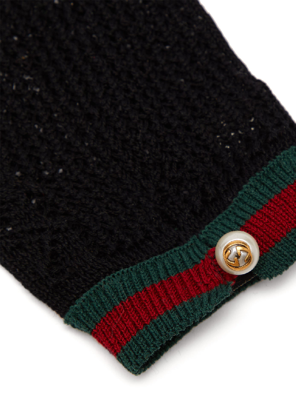Gucci Web Stripe Crochet Gloves in Black