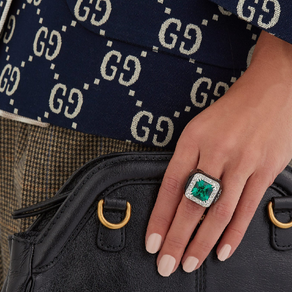 Gucci GG Crystal-embellished Signet Ring in Green