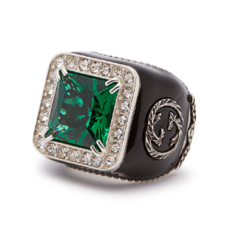 Gucci GG Crystal-embellished Signet Ring in Green