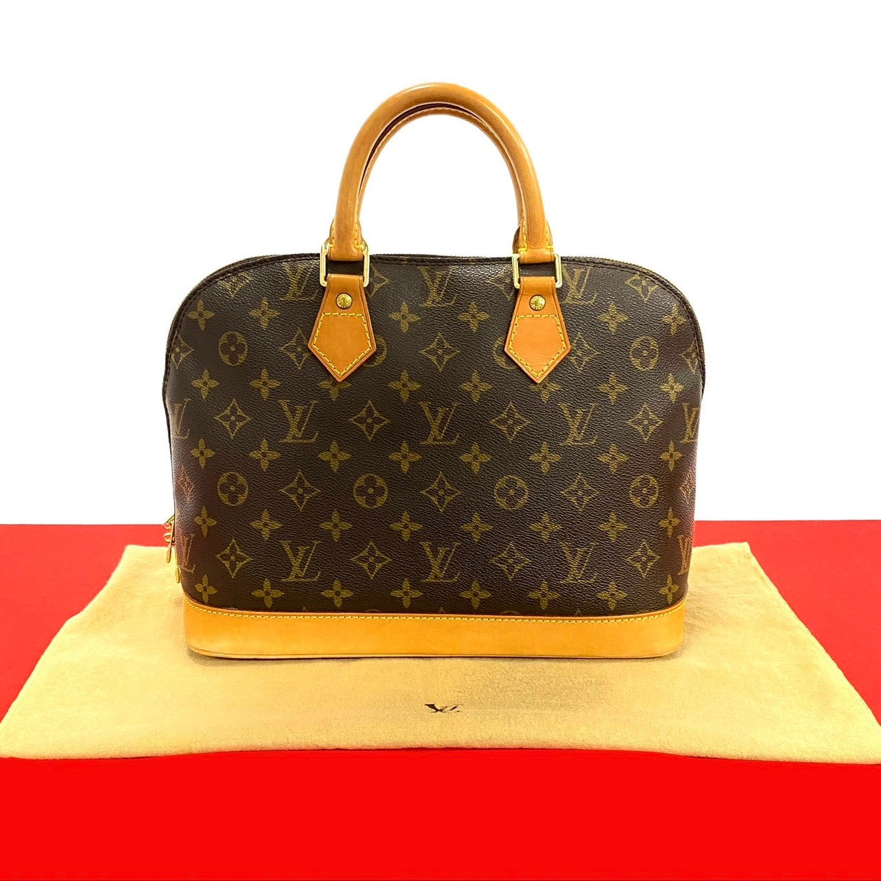 LOUIS VUITTON Handbag leather Brown Monogram Alma