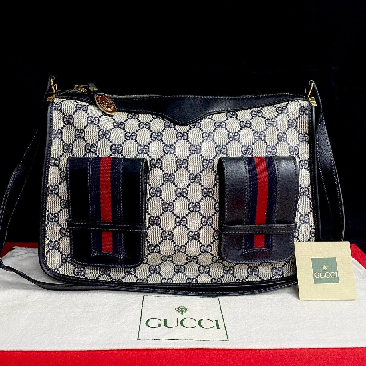 GUCCI Shoulder Bag PVC Navy Sherry line