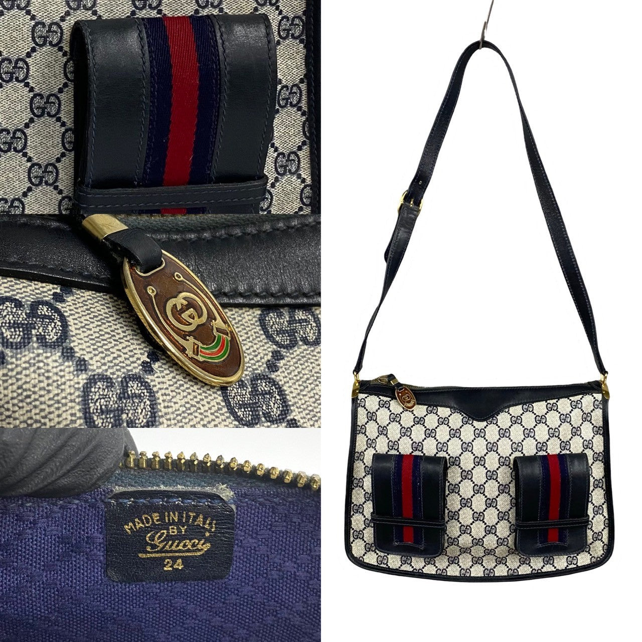 GUCCI Shoulder Bag PVC Navy Sherry line