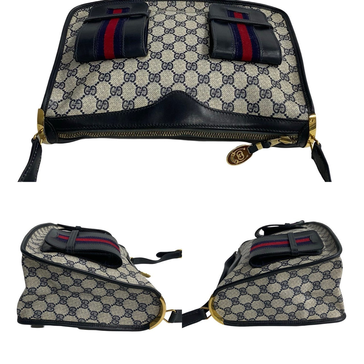 GUCCI Shoulder Bag PVC Navy Sherry line