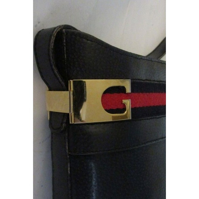 Gucci Blue Hard Boxy Leather Bucket Bag w red/blue stripe