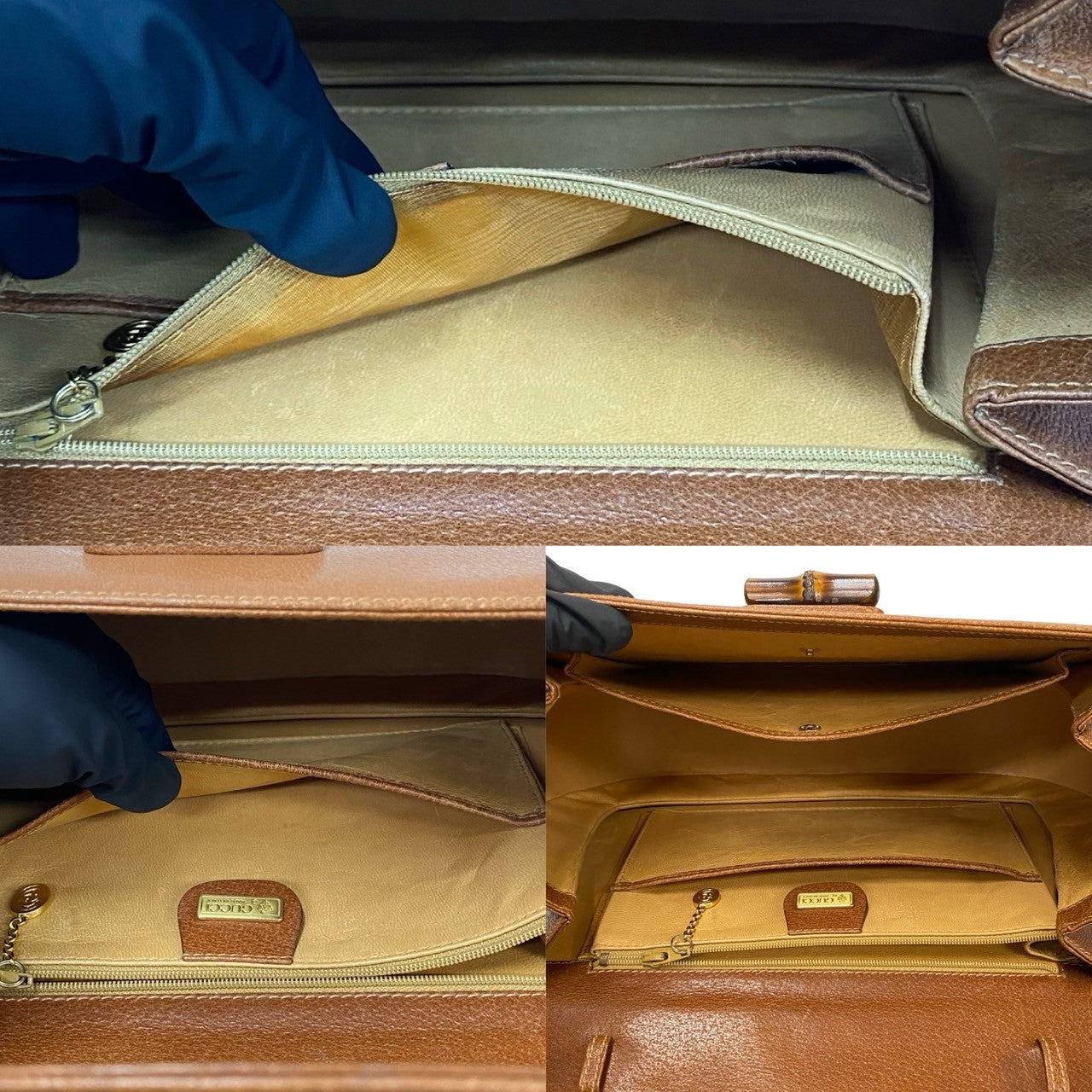 GUCCI Handbag leather Brown Bamboo