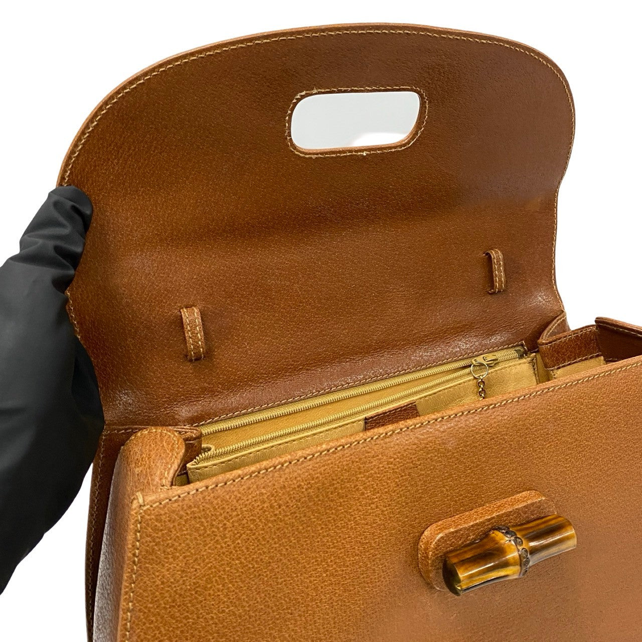 GUCCI Handbag leather Brown Bamboo
