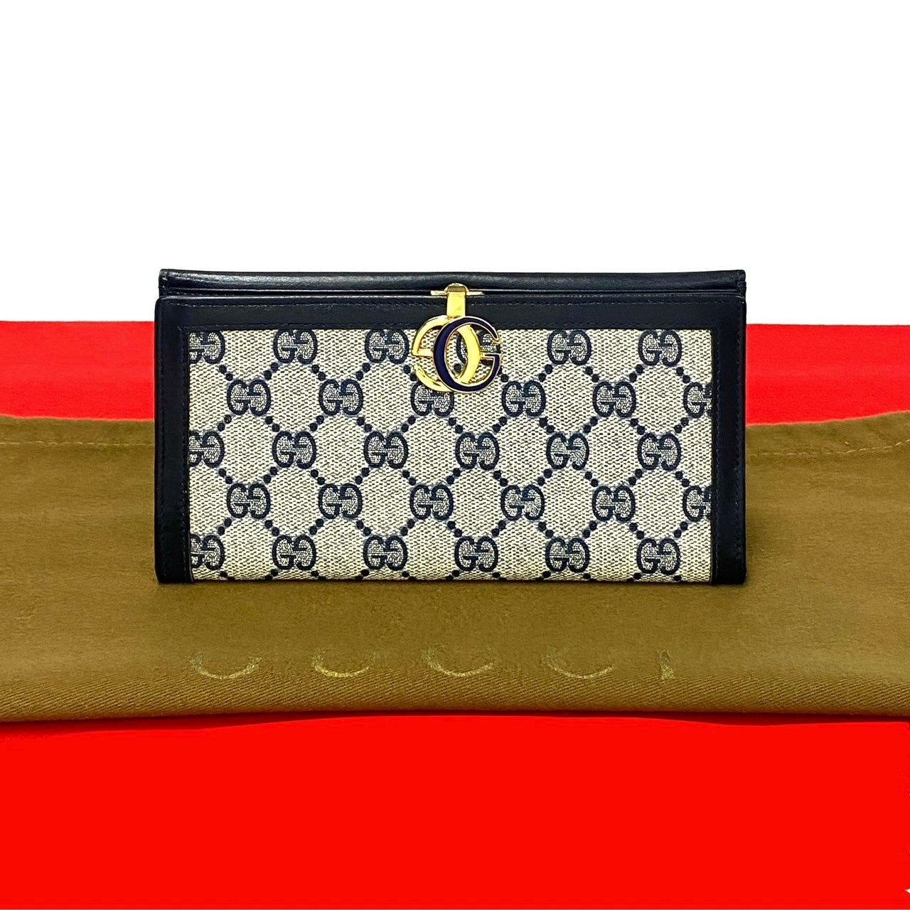 GUCCI Long Wallet Purse leather Navy