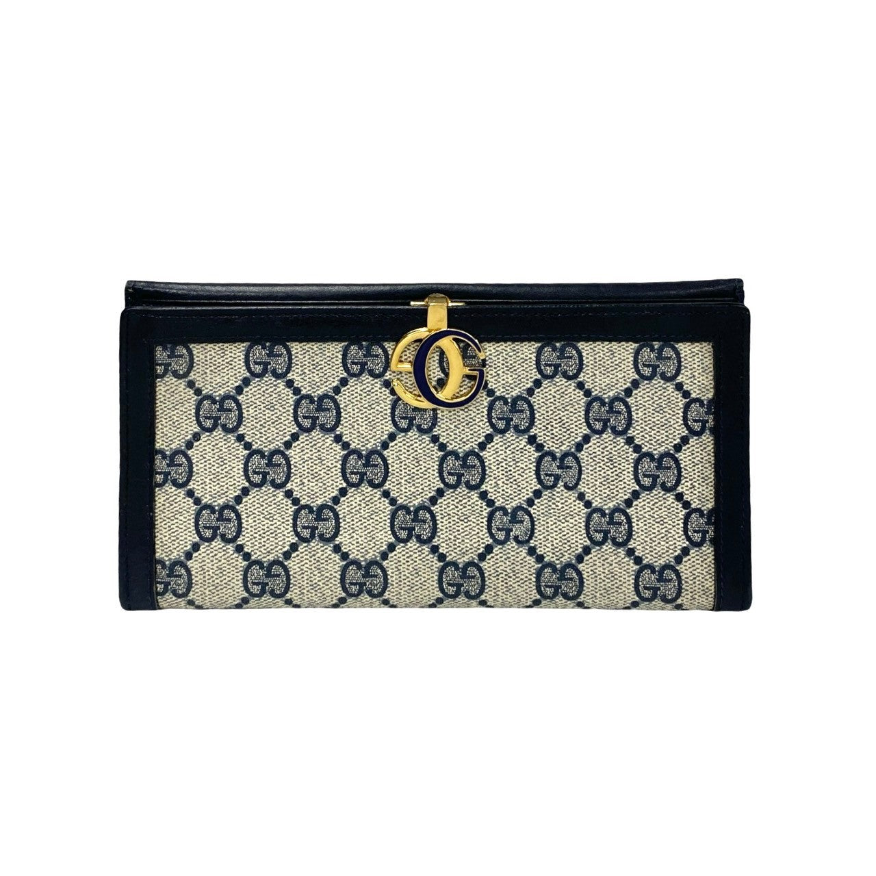 GUCCI Long Wallet Purse leather Navy