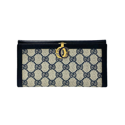 GUCCI Long Wallet Purse leather Navy