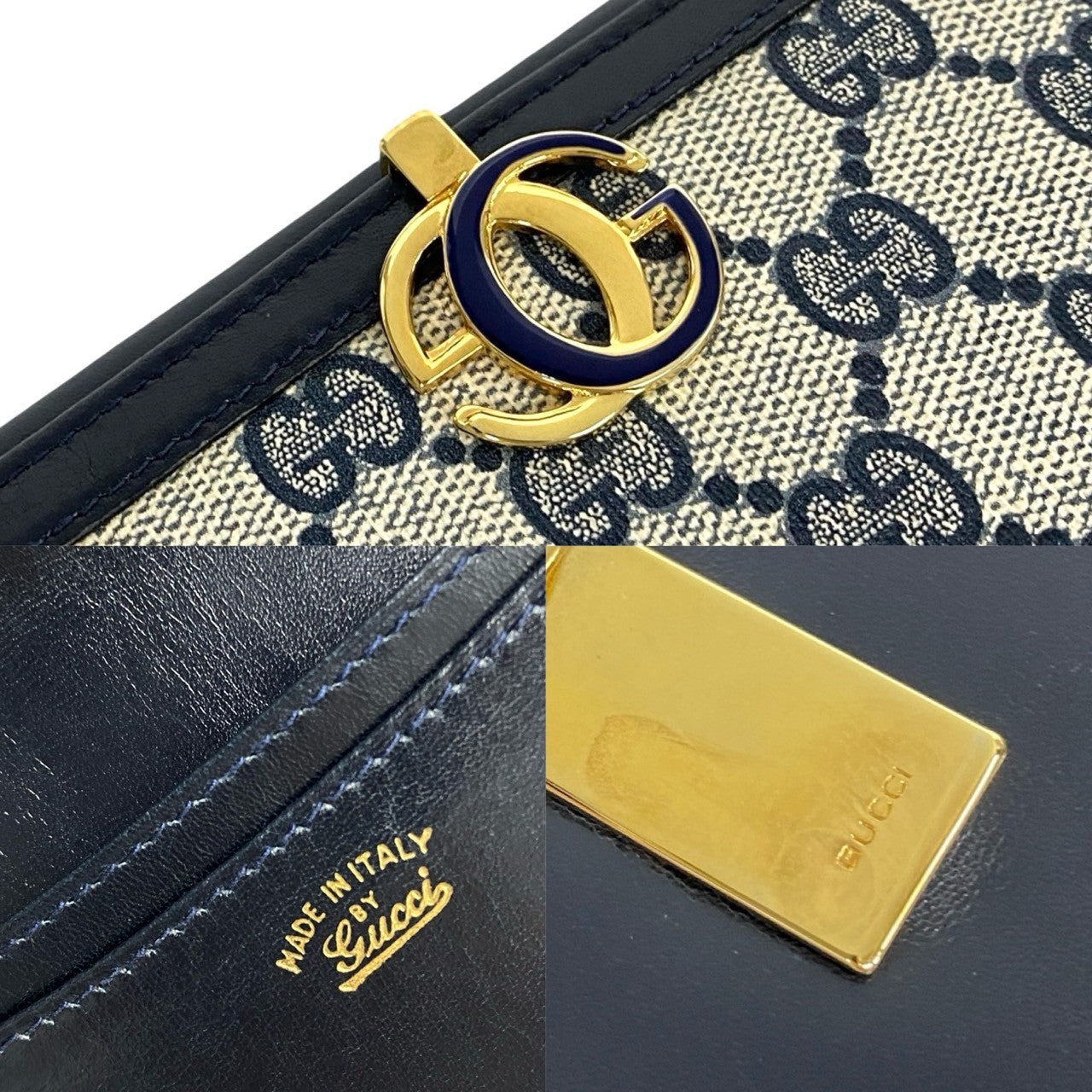 GUCCI Long Wallet Purse leather Navy