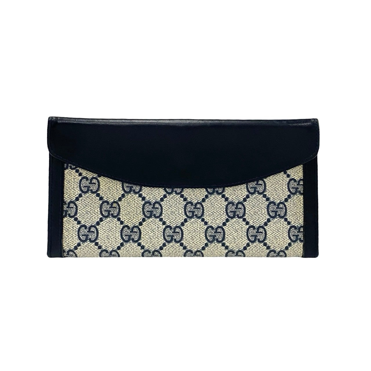 GUCCI Long Wallet Purse leather Navy