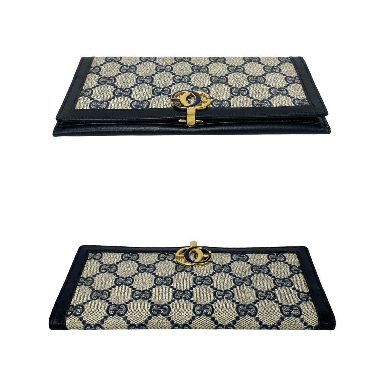 GUCCI Long Wallet Purse leather Navy