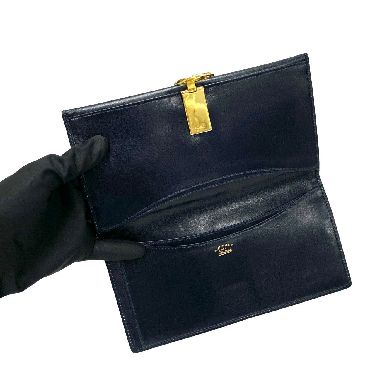 GUCCI Long Wallet Purse leather Navy