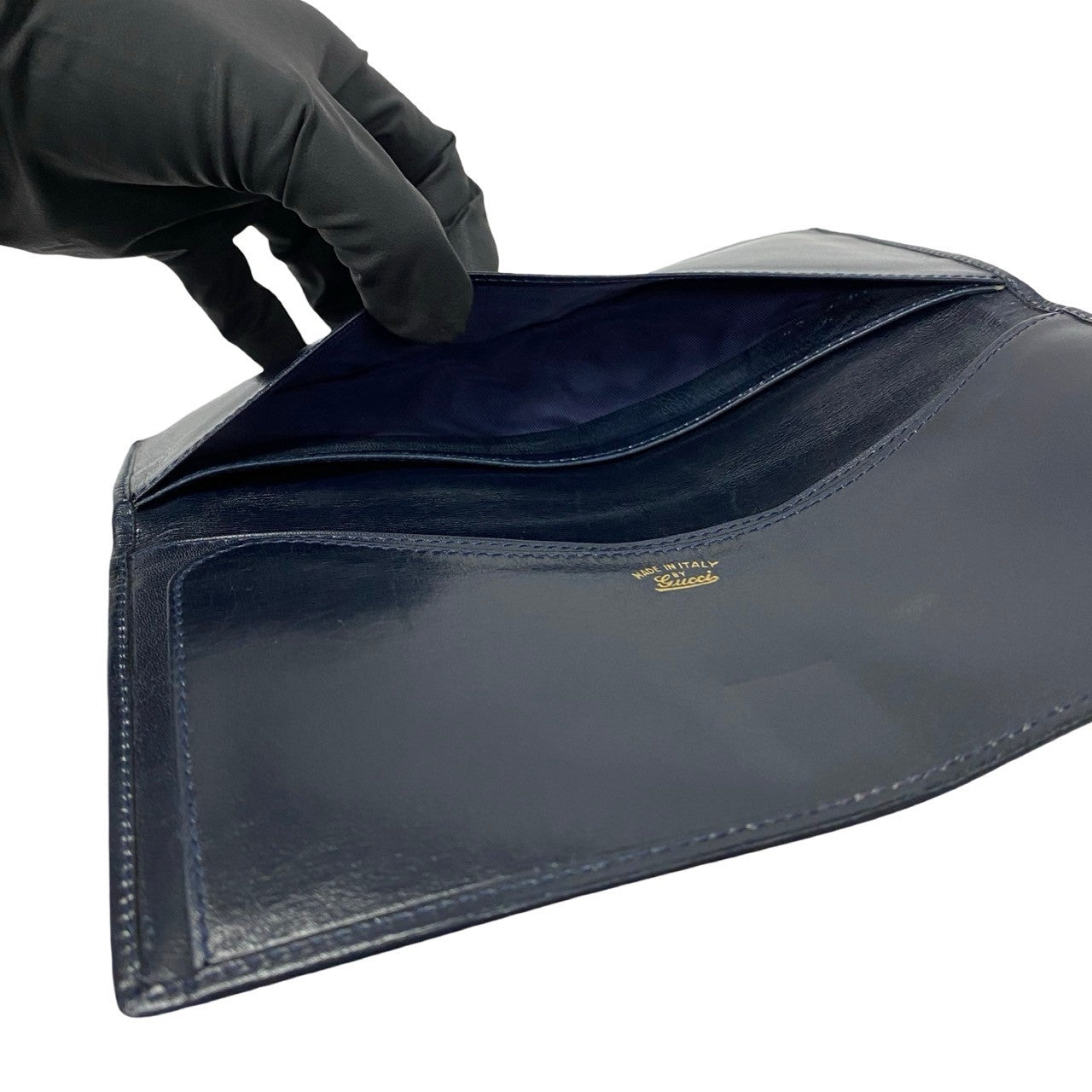 GUCCI Long Wallet Purse leather Navy