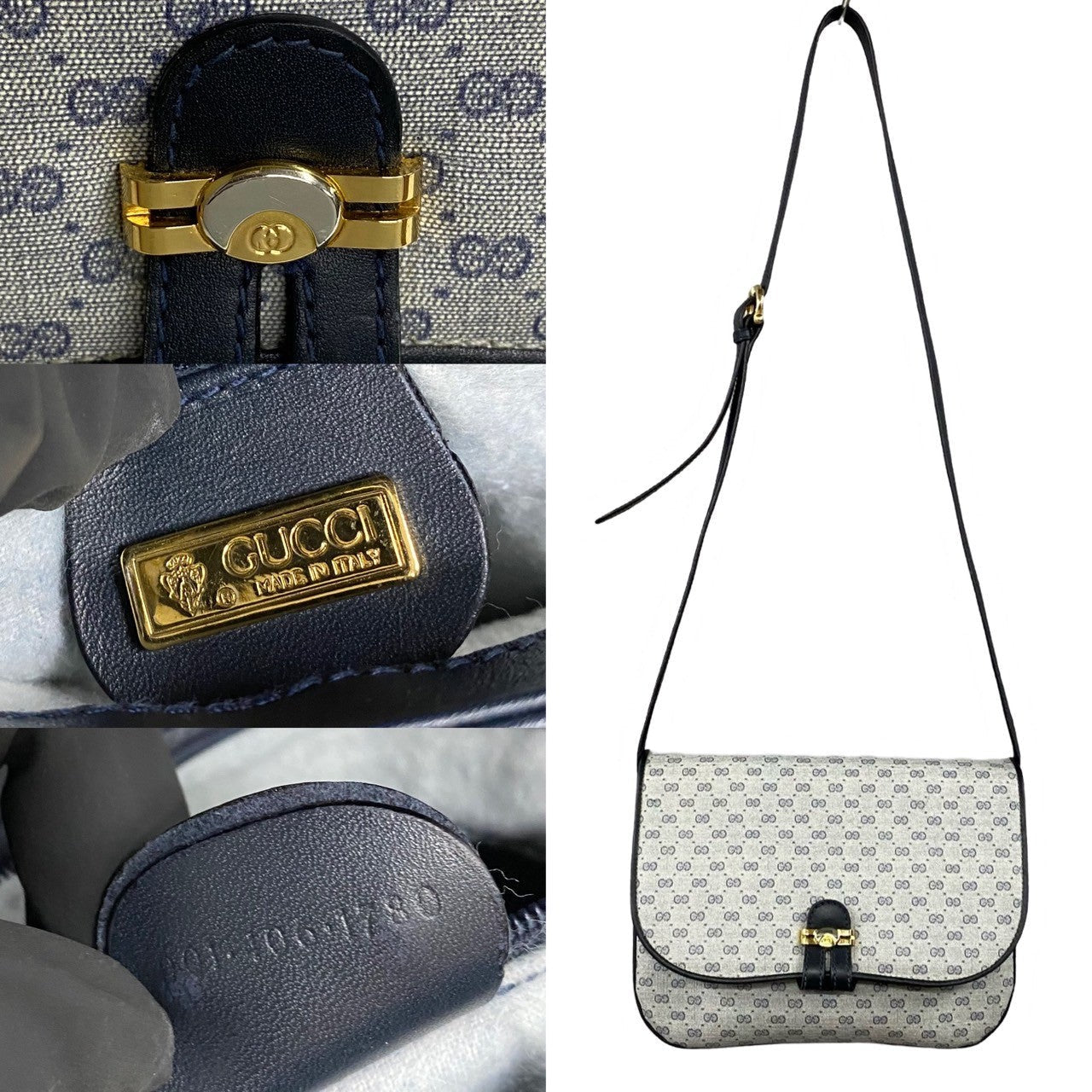 GUCCI Shoulder Bag leather Navy