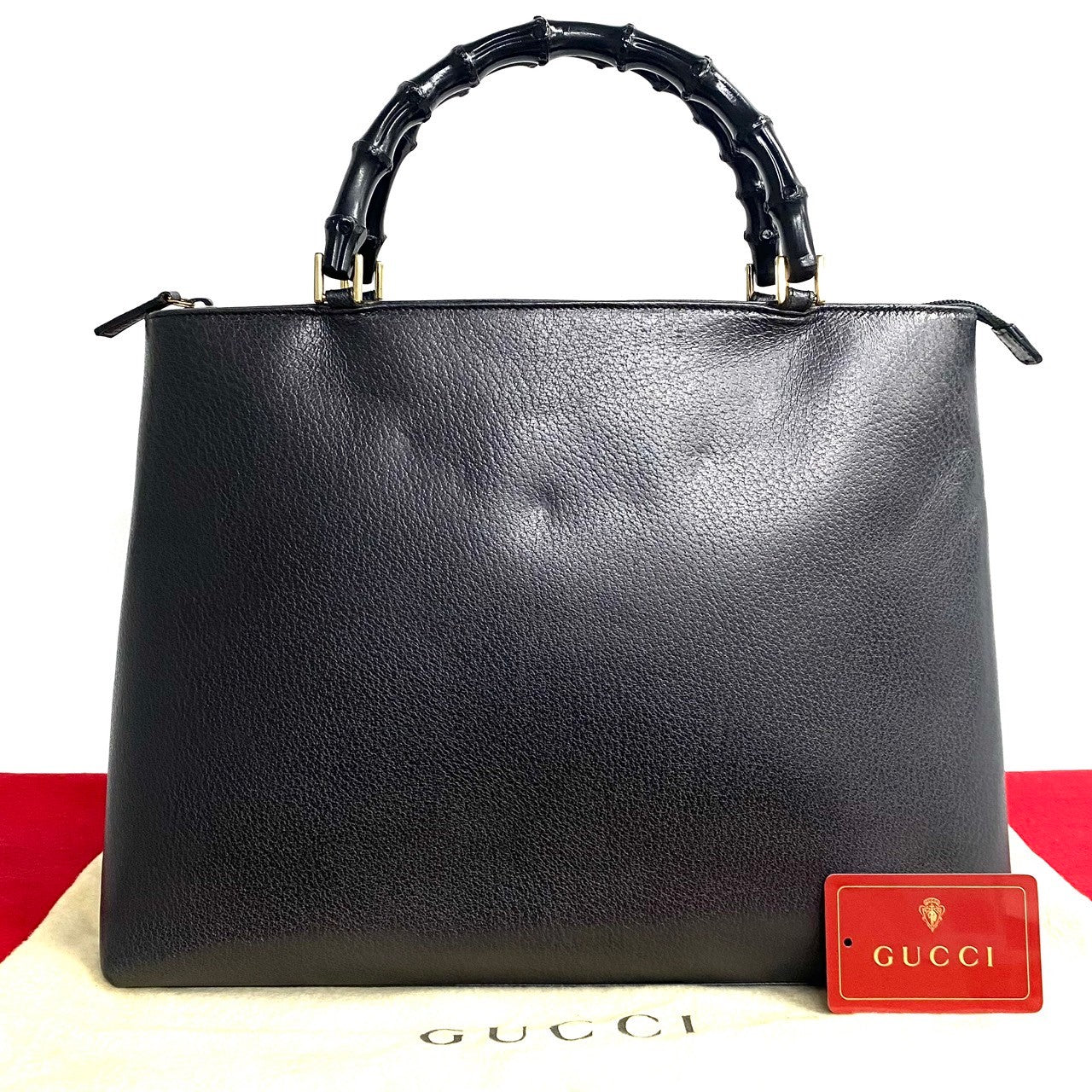 GUCCI Handbag leather Navy Bamboo