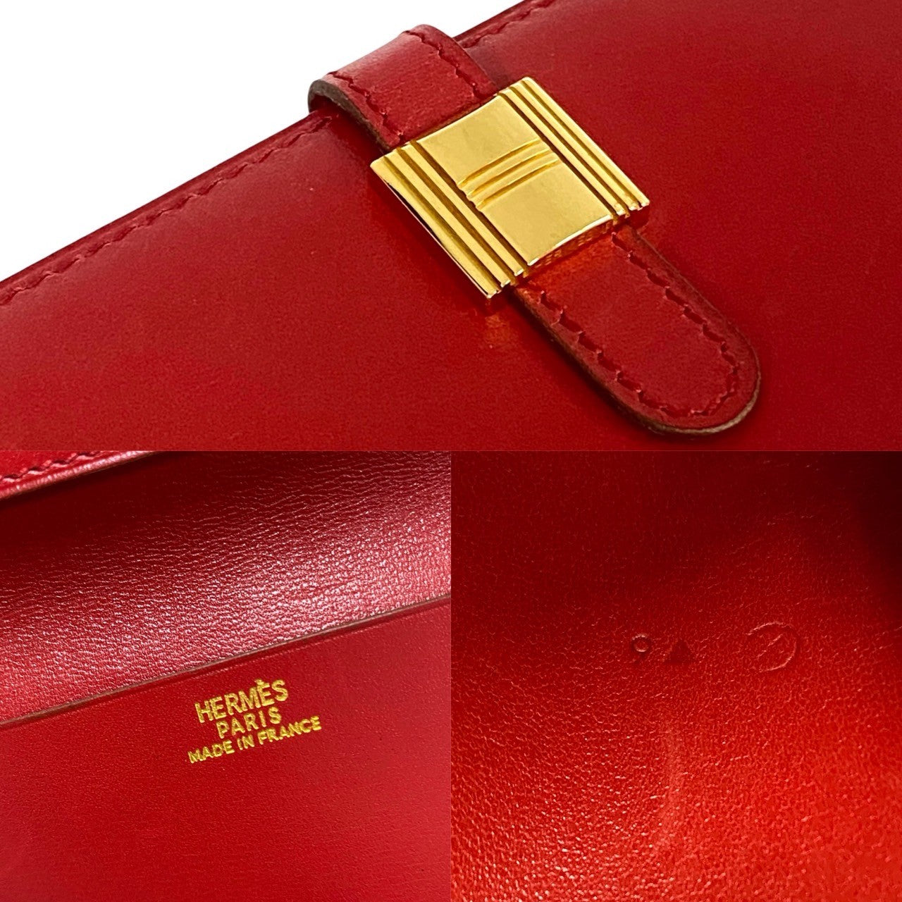 HERMES Long Wallet Purse leather Red Saumur Diane