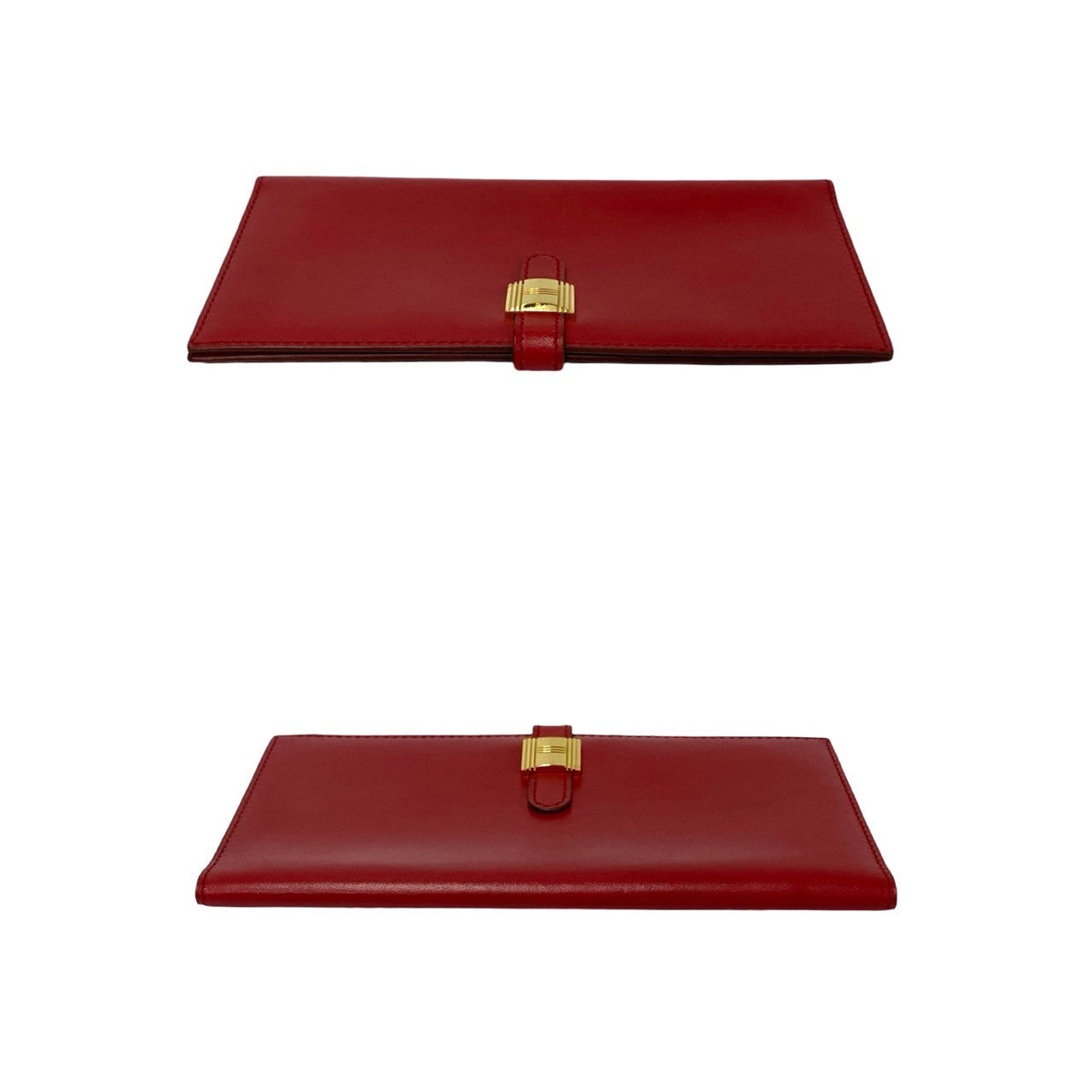 HERMES Long Wallet Purse leather Red Saumur Diane