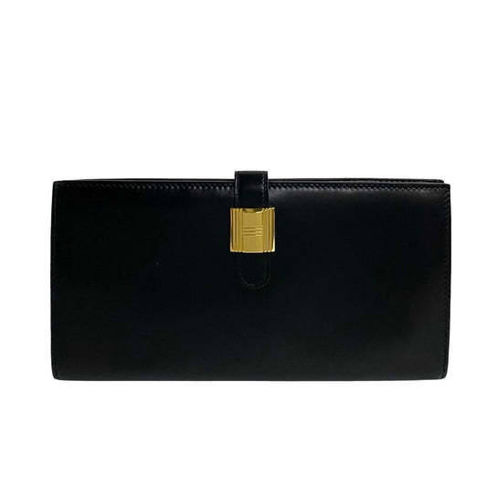 HERMES Long Wallet Purse Box scarf black Saumur Diane
