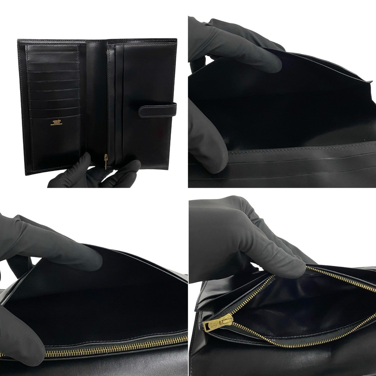 HERMES Long Wallet Purse Box scarf black Saumur Diane