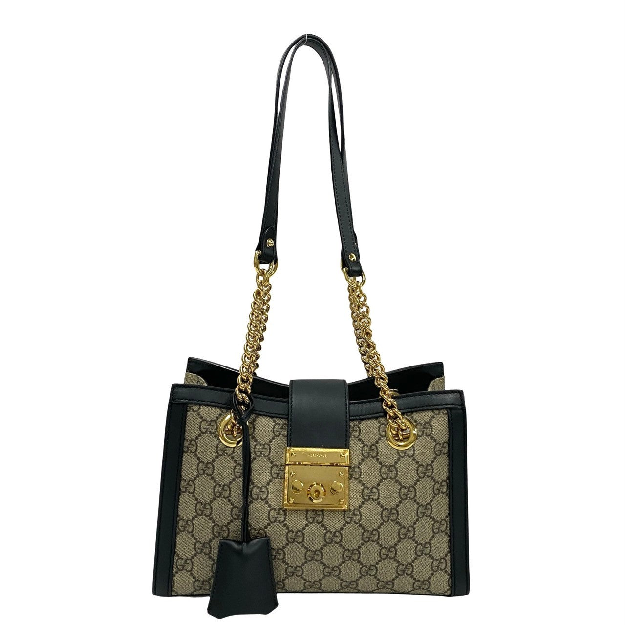 GUCCI Shoulder Bag leather black GG small padlock
