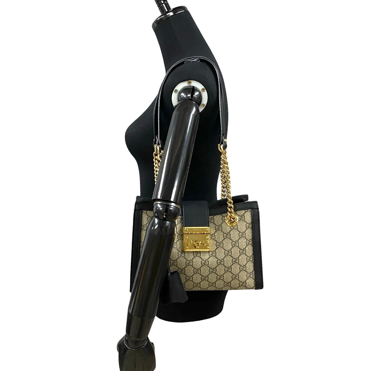 GUCCI Shoulder Bag leather black GG small padlock