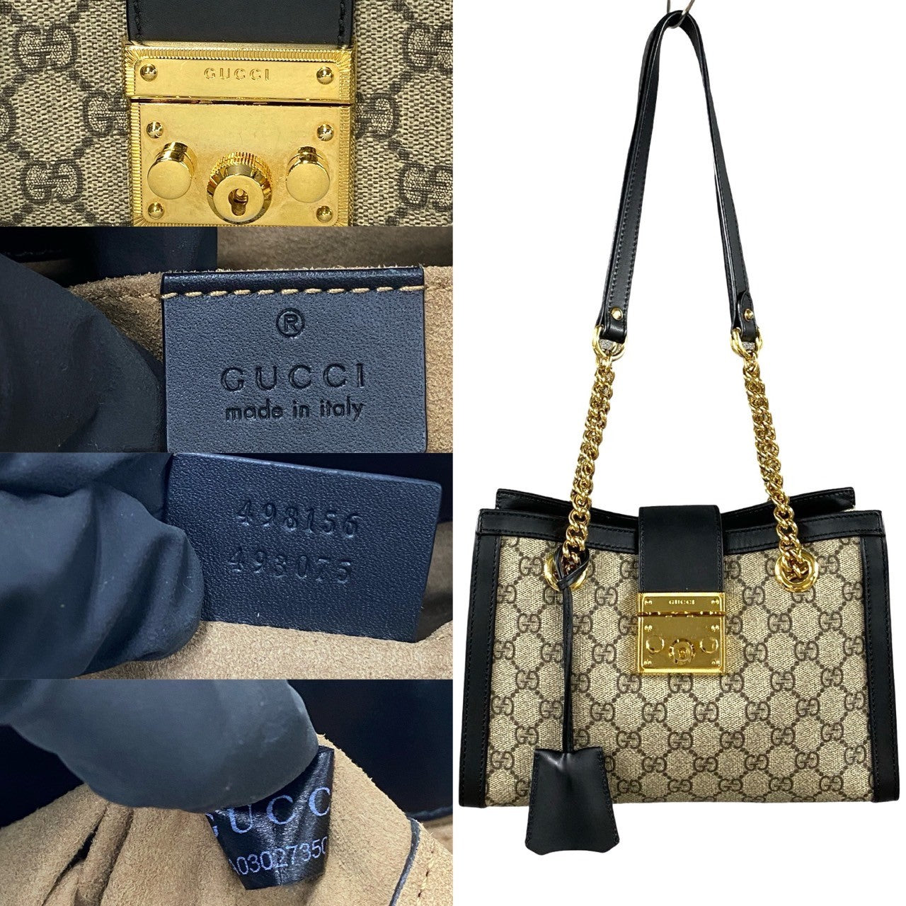 GUCCI Shoulder Bag leather black GG small padlock